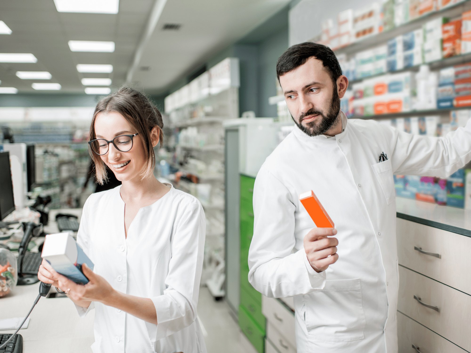 Pharmacists storing cannabis products in pharmacy