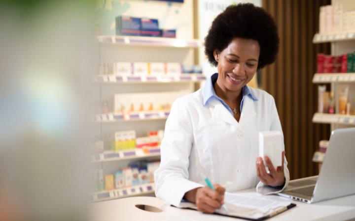 medical cannabis pharmacist processing medical marijuana prescription for patient 